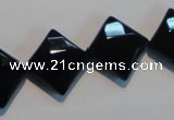 CAB804 15.5 inches 15*15mm faceted diamond black gemstone agate beads