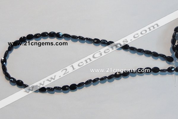 CAB805 15.5 inches 6*8mm faceted oval black gemstone agate beads