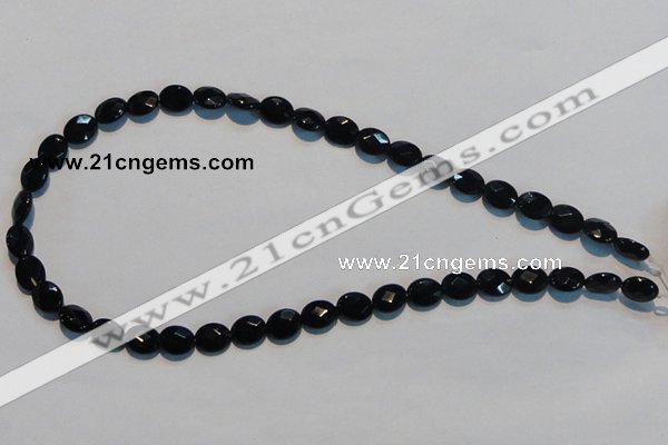 CAB806 15.5 inches 8*10mm faceted oval black gemstone agate beads