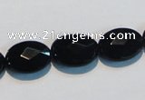 CAB807 15.5 inches 12*16mm faceted oval black gemstone agate beads