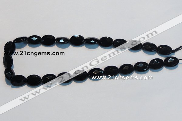 CAB807 15.5 inches 12*16mm faceted oval black gemstone agate beads