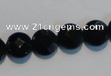 CAB809 15.5 inches 12mm faceted coin black gemstone agate beads