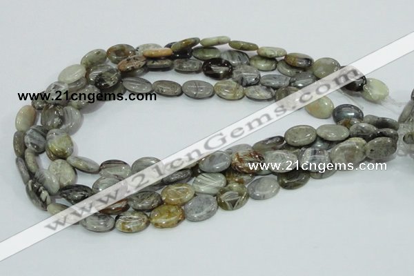 CAB81 15.5 inches 12*16mm oval silver needle agate gemstone beads