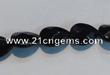 CAB811 15.5 inches 10*14mm faceted & flat teardrop black agate beads