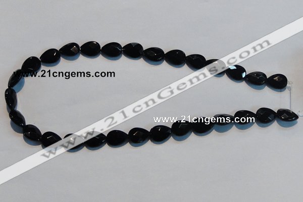 CAB811 15.5 inches 10*14mm faceted & flat teardrop black agate beads