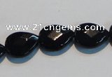 CAB812 15.5 inches 12*15mm faceted & flat teardrop black agate beads