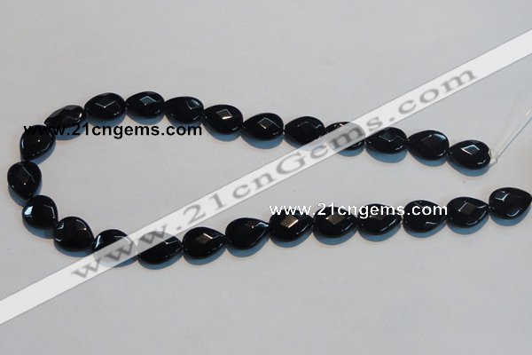 CAB812 15.5 inches 12*15mm faceted & flat teardrop black agate beads