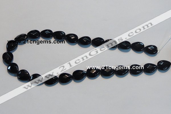 CAB812 15.5 inches 12*15mm faceted & flat teardrop black agate beads