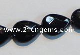 CAB813 15.5 inches 13*18mm faceted & flat teardrop black agate beads