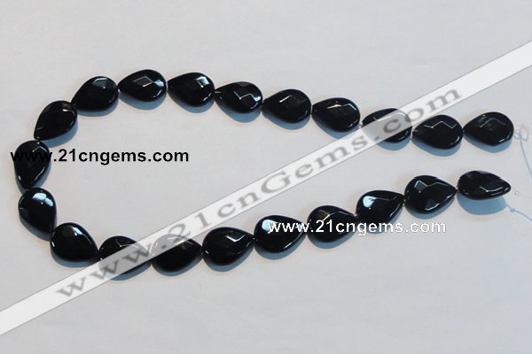 CAB813 15.5 inches 13*18mm faceted & flat teardrop black agate beads