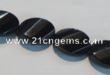 CAB815 15.5 inches 13*18mm faceted & twisted oval black agate beads