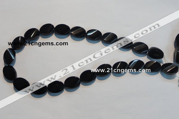 CAB815 15.5 inches 13*18mm faceted & twisted oval black agate beads