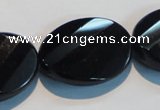 CAB816 15.5 inches 22*30mm faceted & twisted oval black agate beads