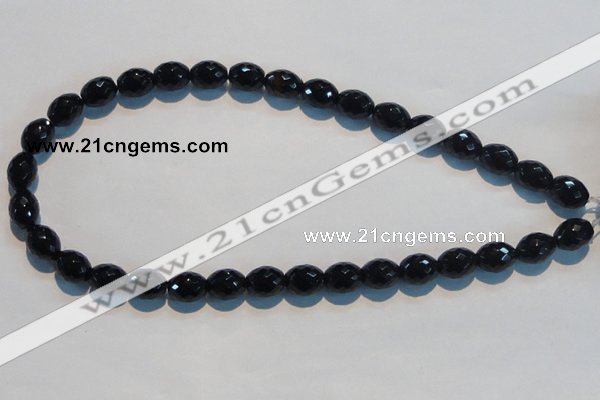 CAB817 15.5 inches 10*12mm faceted rice black agate gemstone beads