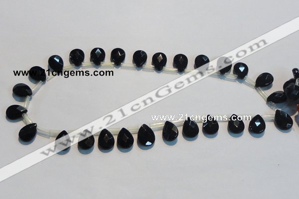 CAB828 10*14mm top-drilled teardrop black agate gemstone beads