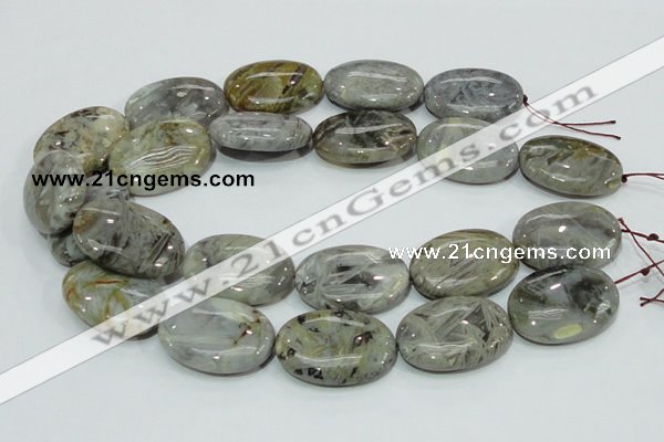 CAB84 15.5 inches 25*35mm oval silver needle agate gemstone beads