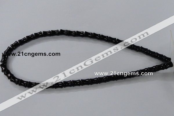 CAB842 15.5 inches 8*10mm bamboo shape black agate gemstone beads