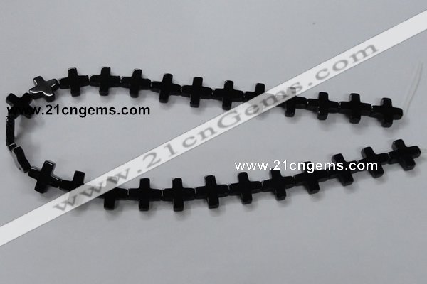 CAB846 15.5 inches 14*14mm cross black agate gemstone beads wholesale