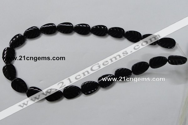 CAB852 15.5 inches 13*18mm leaf black agate gemstone beads wholesale