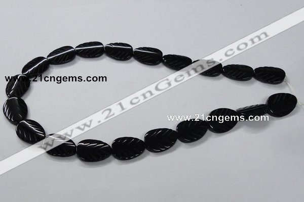 CAB853 15.5 inches 15*20mm leaf black agate gemstone beads wholesale