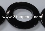 CAB858 15.5 inches 45mm donut black agate gemstone beads wholesale