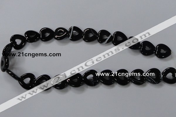 CAB860 15.5 inches 18*18mm heart black agate gemstone beads wholesale