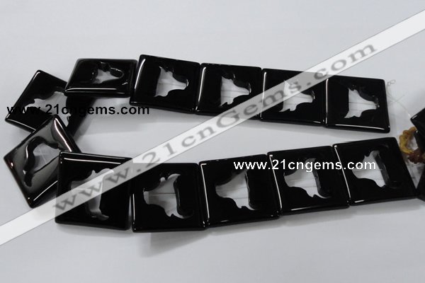 CAB868 15.5 inches 35*35mm square black agate gemstone beads wholesale