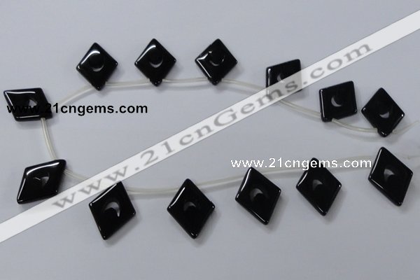 CAB870 22*40mm top-drilled rhombic black agate gemstone beads wholesale