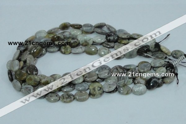 CAB90 15.5 inches 12*16mm oval silver needle agate gemstone beads