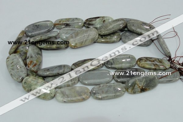 CAB92 15.5 inches 20*40mm oval silver needle agate gemstone beads