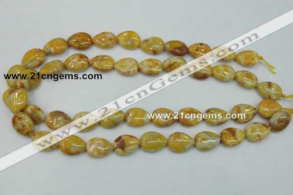 CAB940 15.5 inches 13*18mm flat teardrop yellow crazy lace agate beads