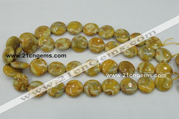 CAB944 15.5 inches 20mm flat round yellow crazy lace agate beads