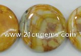 CAB946 15.5 inches 30mm flat round yellow crazy lace agate beads