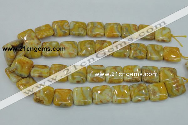 CAB947 15.5 inches 20*20mm square yellow crazy lace agate beads