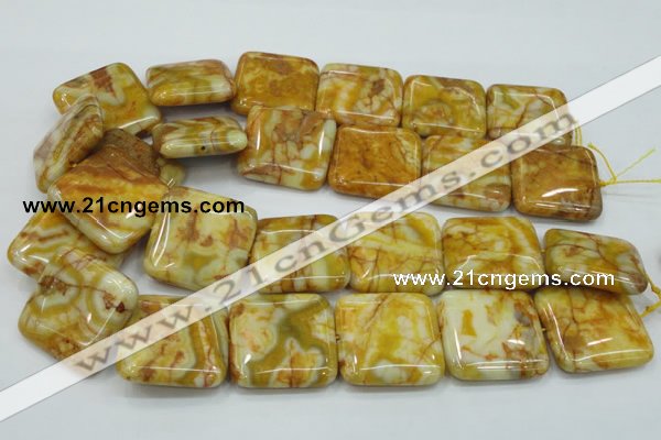 CAB948 15.5 inches 30*30mm square yellow crazy lace agate beads