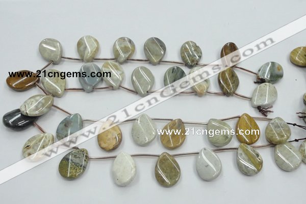 CAB953 18*25mm top-drilled twisted teardrop ocean agate gemstone