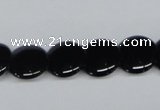 CAB982 15.5 inches 14mm flat round black agate gemstone beads wholesale