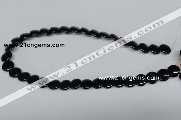 CAB982 15.5 inches 14mm flat round black agate gemstone beads wholesale