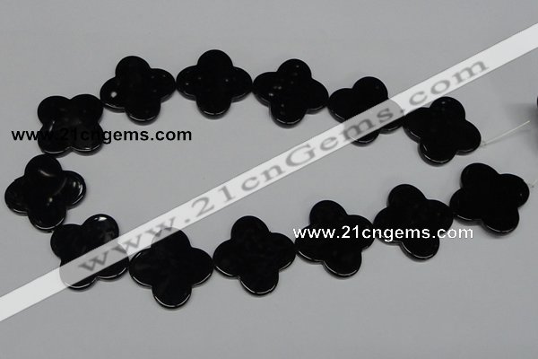 CAB991 15.5 inches 30*30mm flower black agate gemstone beads wholesale