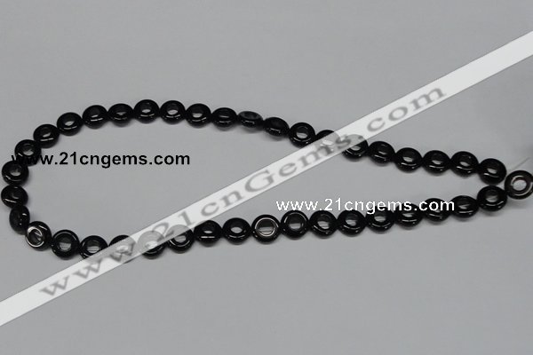 CAB995 15.5 inches 10mm donut black agate gemstone beads wholesale