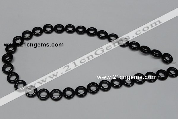 CAB996 15.5 inches 12mm donut black agate gemstone beads wholesale