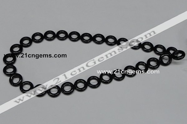 CAB997 15.5 inches 14mm donut black agate gemstone beads wholesale