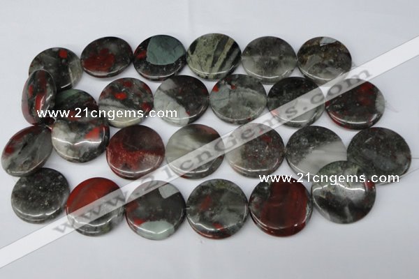 CAF05 15.5 inches 30mm flat round African bloodstone beads