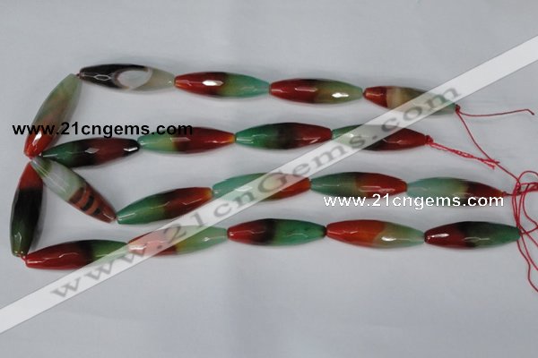 CAG1020 15.5 inches 12*40mm faceted rice rainbow agate beads