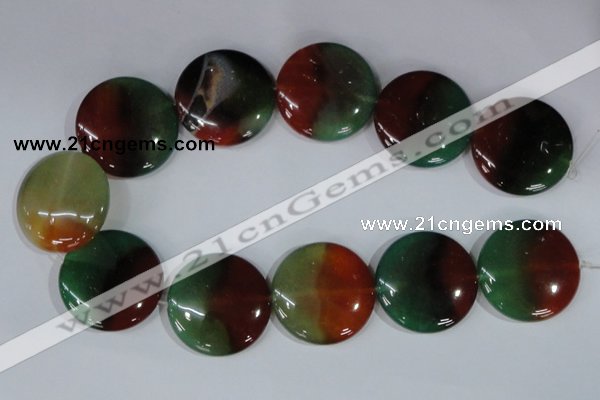 CAG1040 15.5 inches 35mm flat round rainbow agate beads