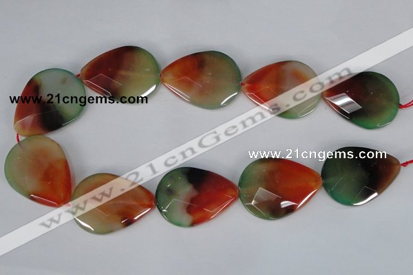 CAG1072 15.5 inches 30*40mm faceted flat teardrop rainbow agate beads