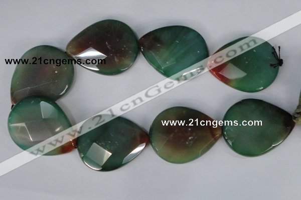 CAG1073 15.5 inches 40*50mm faceted flat teardrop rainbow agate beads