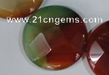 CAG1082 15.5 inches 35mm faceted coin rainbow agate beads