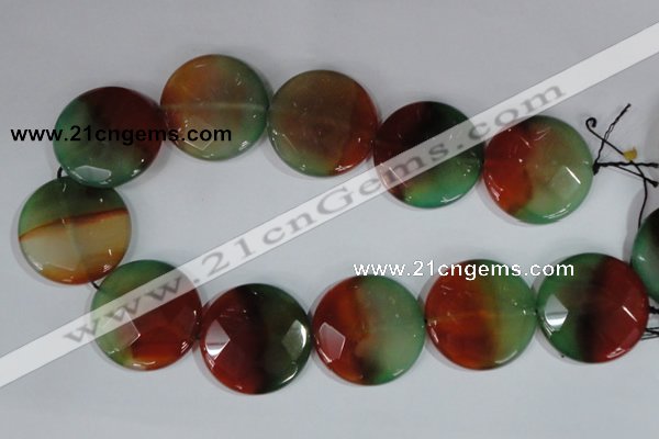 CAG1082 15.5 inches 35mm faceted coin rainbow agate beads