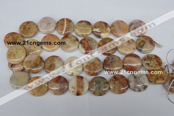 CAG1091 15.5 inches 25mm flat round Morocco agate beads wholesale